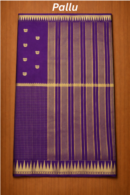 Parampara - Half check and half plain - Deep Violet