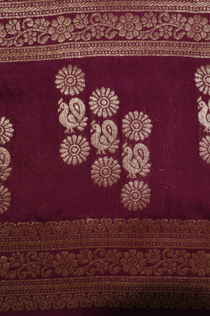 Rang Morla - Peacock butta with Peacock border - Plum