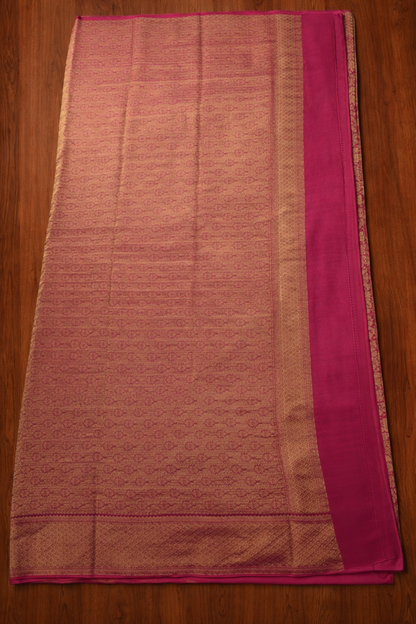 Pure Crepe - Heritage Artistry Work of Elephant, Peacock and Floral in Elegant Vertical Panels - Dusty Rose