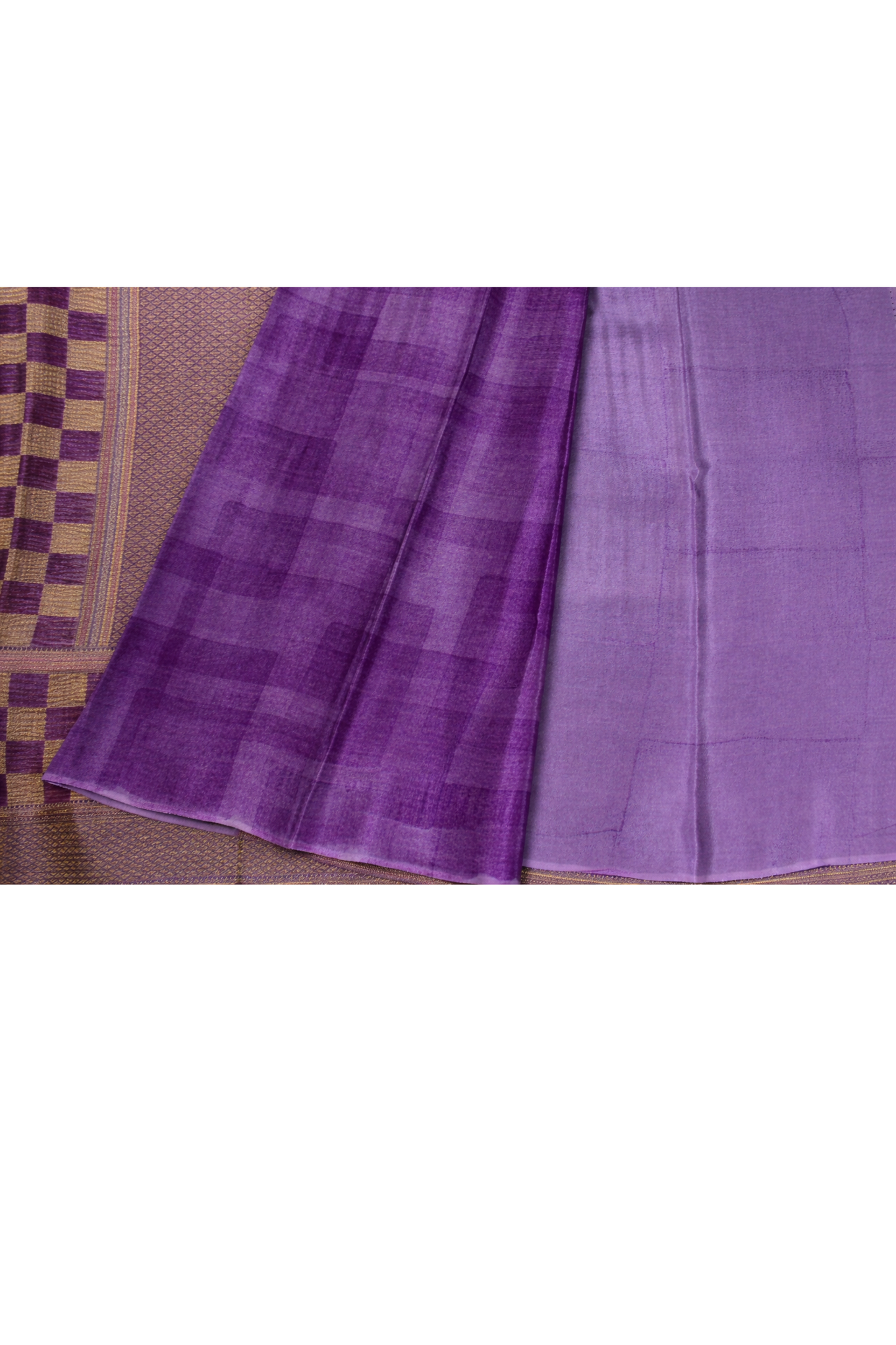 Pure Crepe - Block Print Vertical Zigzag Zari Border - Laveder
