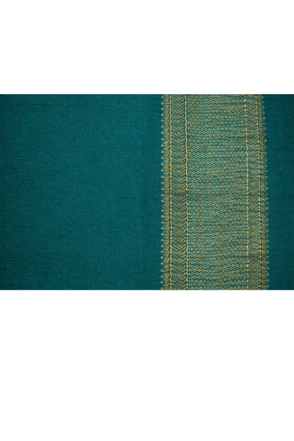Pure Crepe - Fine Vertical Stripes Interspersed  with Ornate Red Floral Zari Panels - Rama Green