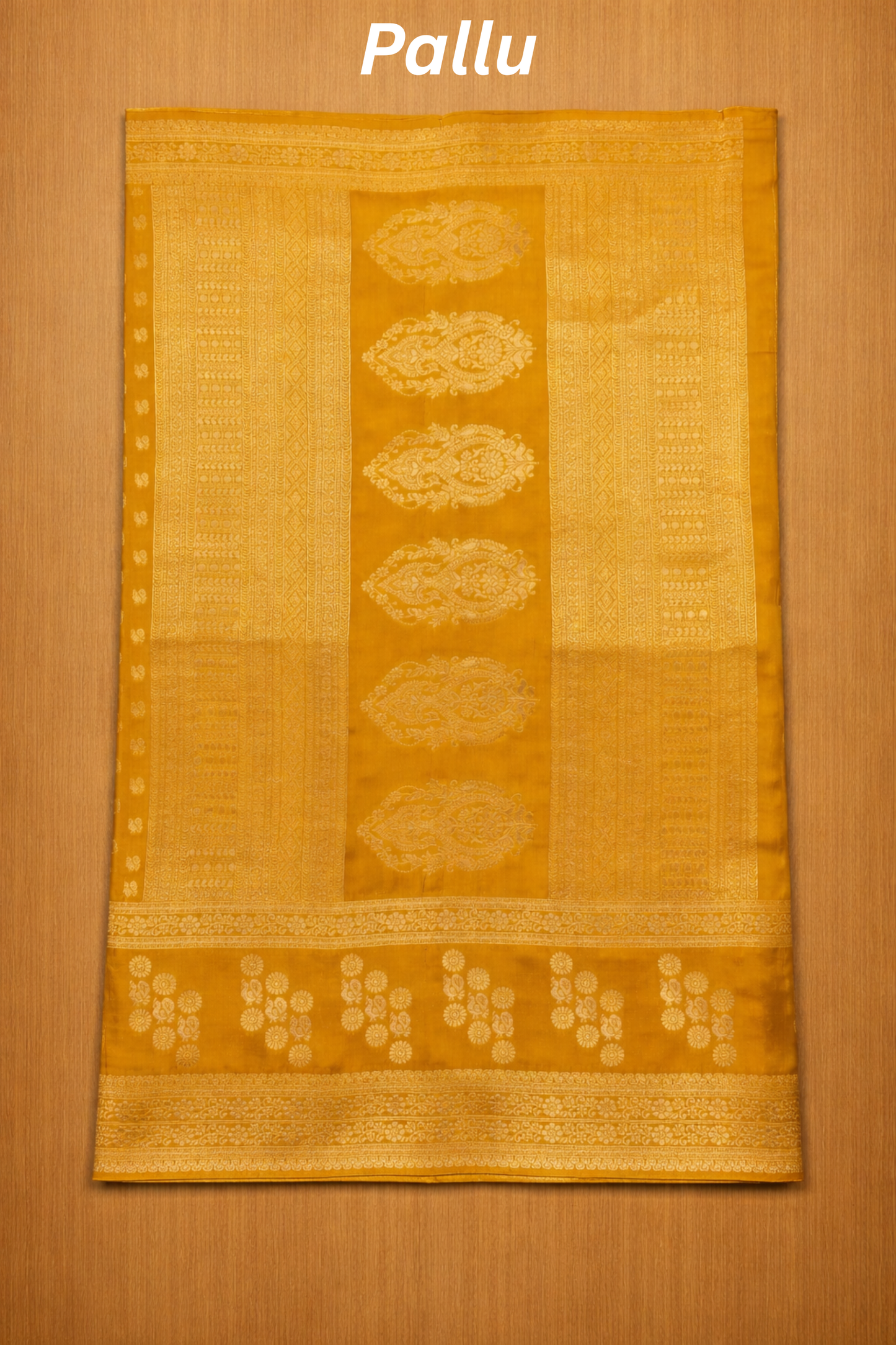 Rang Morla - Peacock butta with Peacock border - Mustard yellow