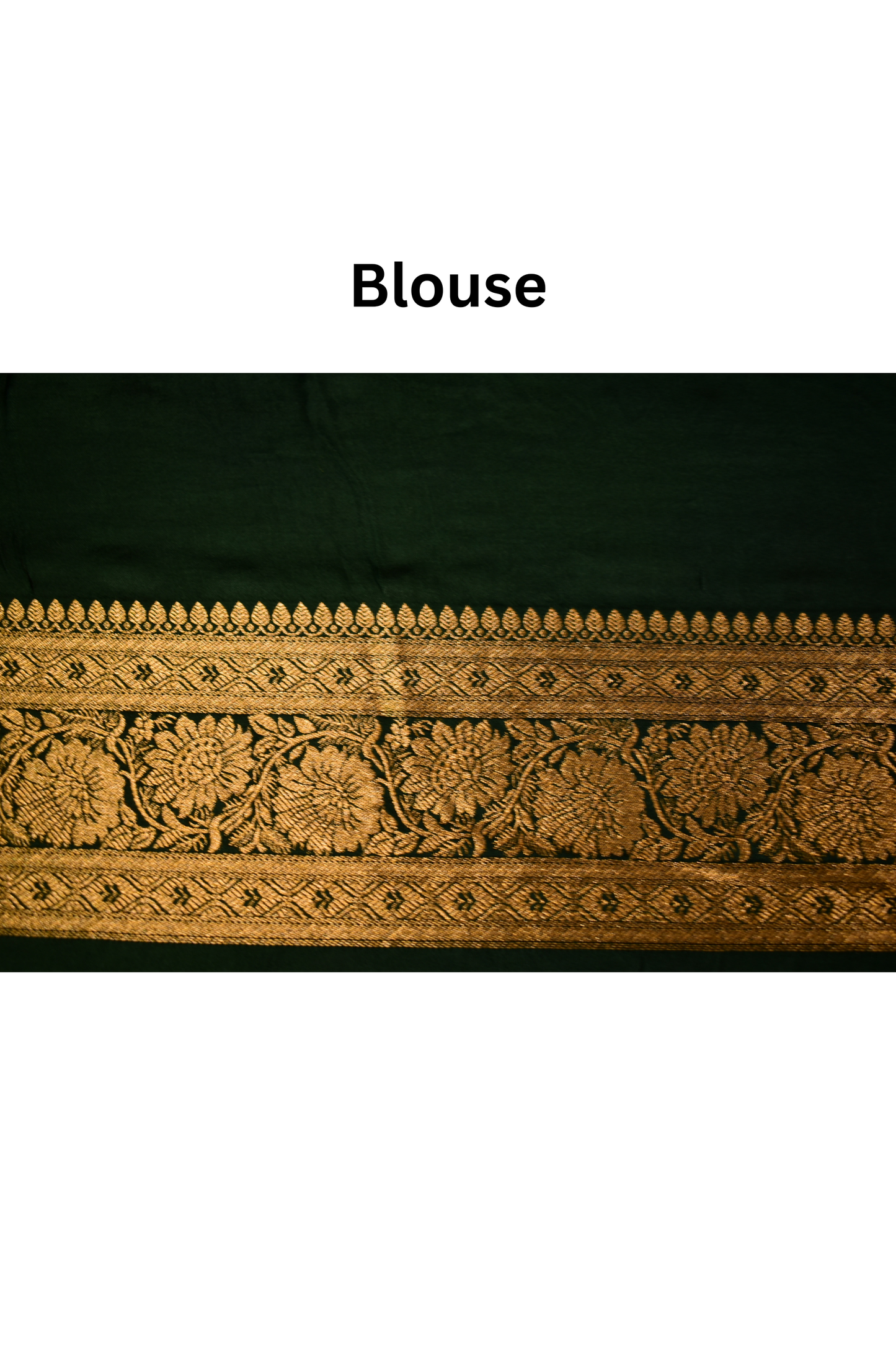 Banarasi Silk Saree with Antique Gold Floral Zari Border and Butti Work - Bottle Green