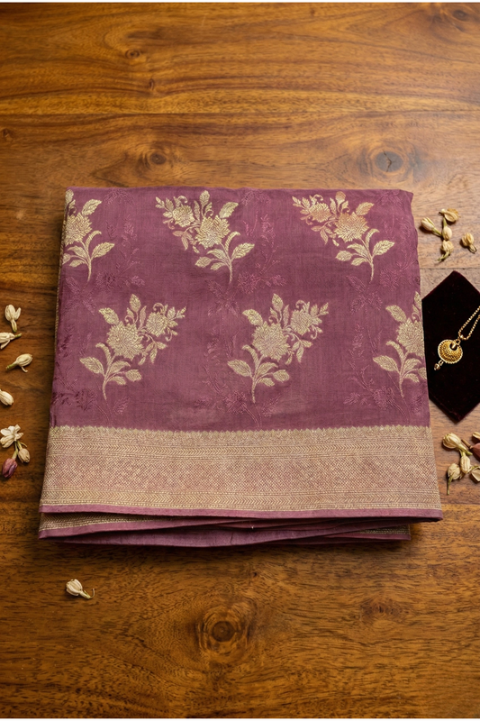 Floral Bunch Butta with Self  work and Border - Mauve