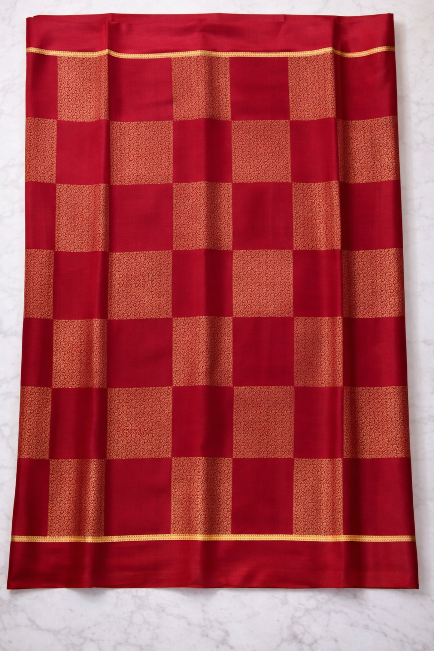 Pure Crepe - Gold Zari Blocks of Fine Floral Zari - Maroon