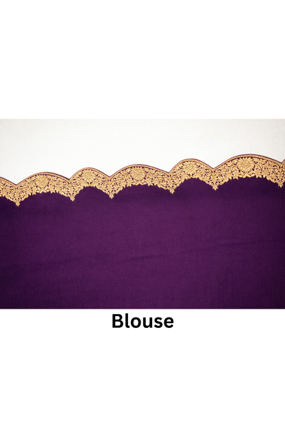 Large paisley Gold Zari with Scalloped Border - Purple