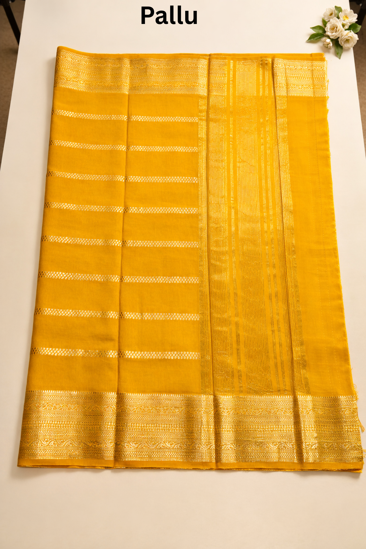 Floral dot motifs strips with big border - Mustard yellow