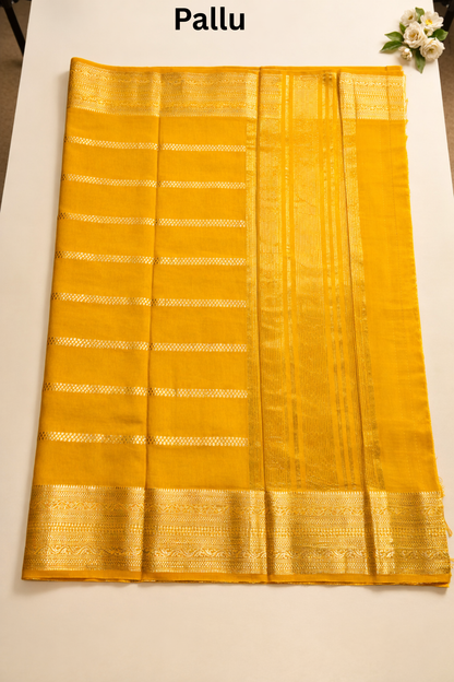 Floral dot motifs strips with big border - Mustard yellow