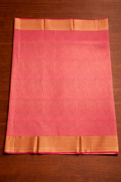 Pure Crepe - A large Elaborate Paisley (Kalki) Motifs all over with a Geometric Border - Hot Pink