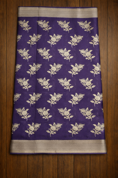 Floral Bunch Butta with Self  work and Border - Purple