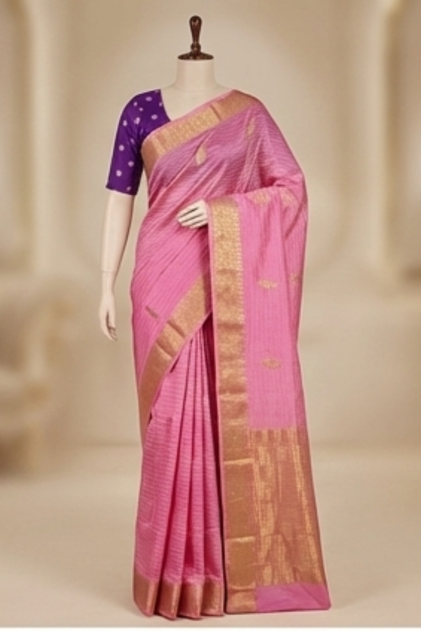 Samundrika Soft Pink - Pinstripes with Butta and small border