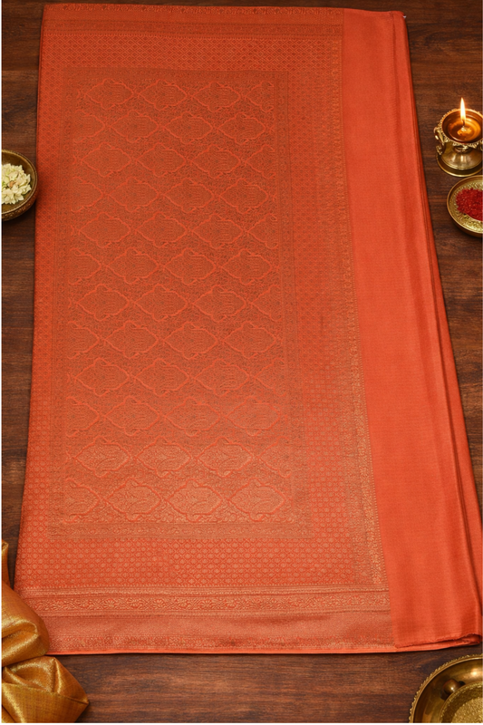 Pure Crepe - Plain Saree with Antique Broad Zari  Border - Rust Orange