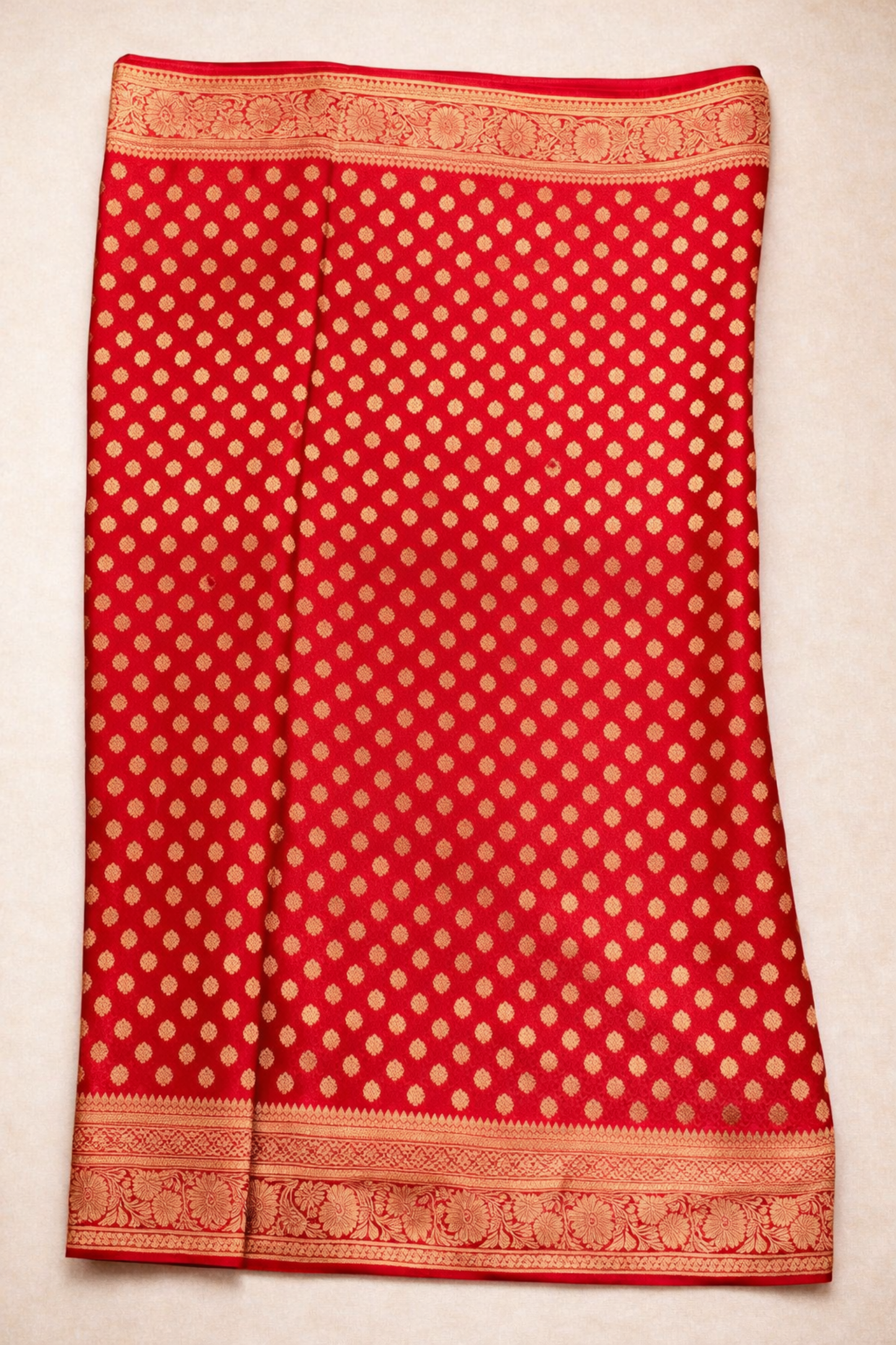 Banarasi Silk Saree with Antique Gold Floral Zari Border and Butti Work - Red
