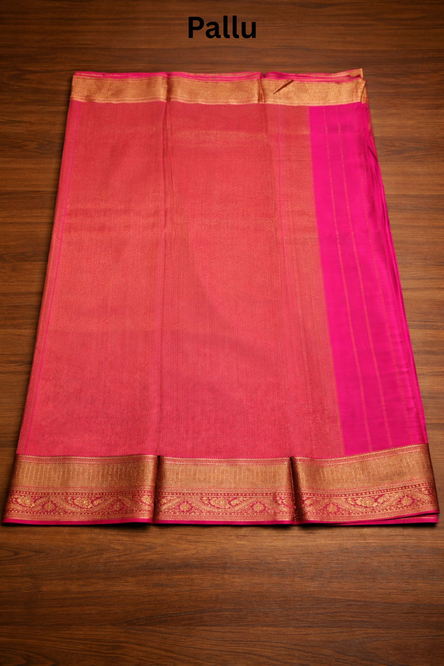 Pure Crepe - A large Elaborate Paisley (Kalki) Motifs all over with a Geometric Border - Hot Pink