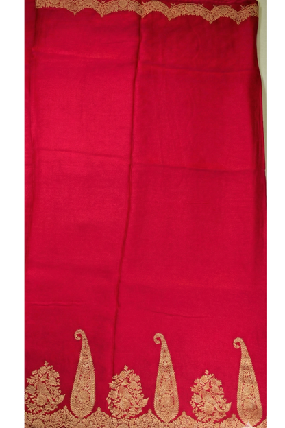 Large paisley Gold Zari with Scalloped Border - Ruby Red