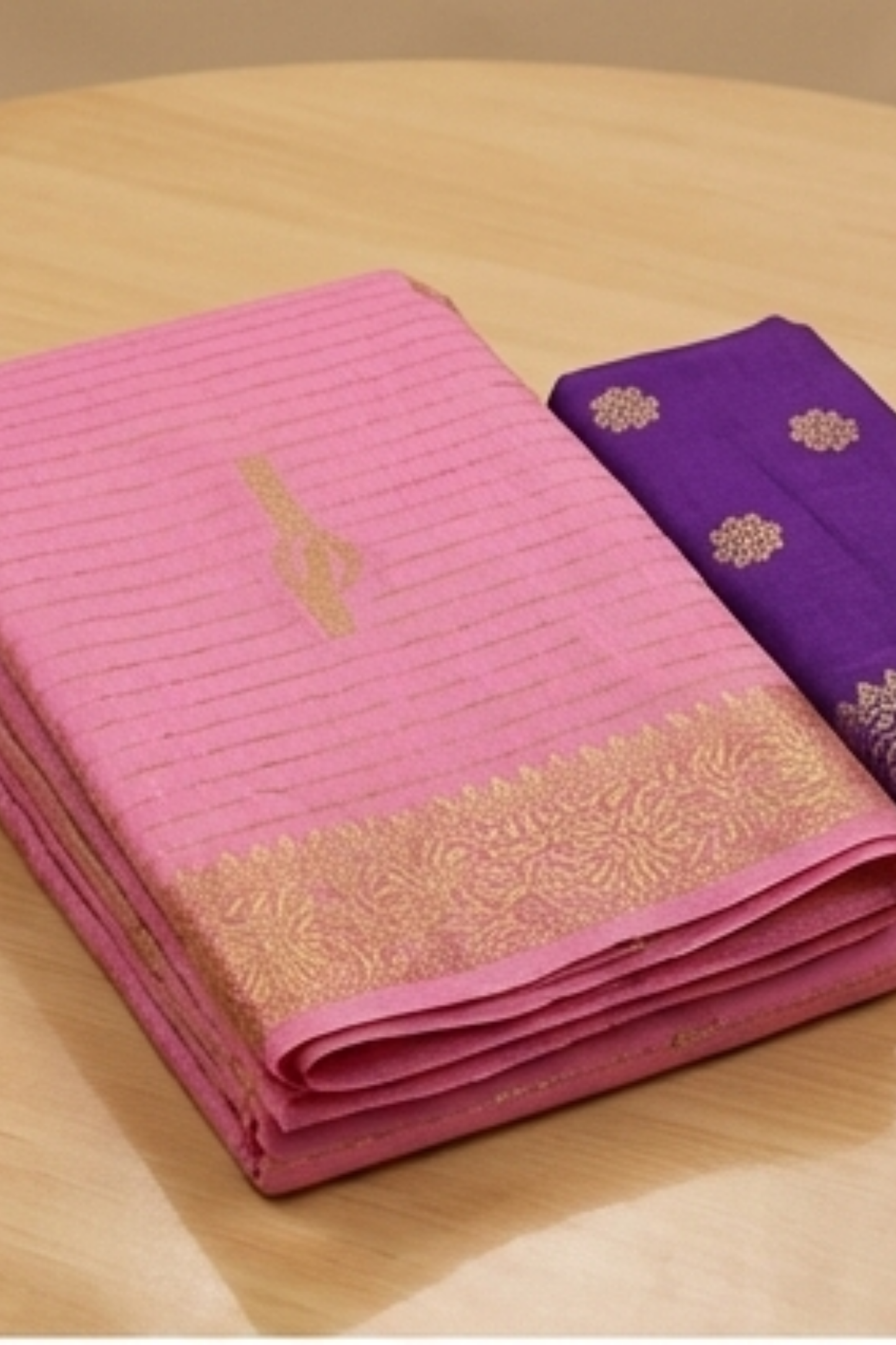 Samundrika Soft Pink - Pinstripes with Butta and small border