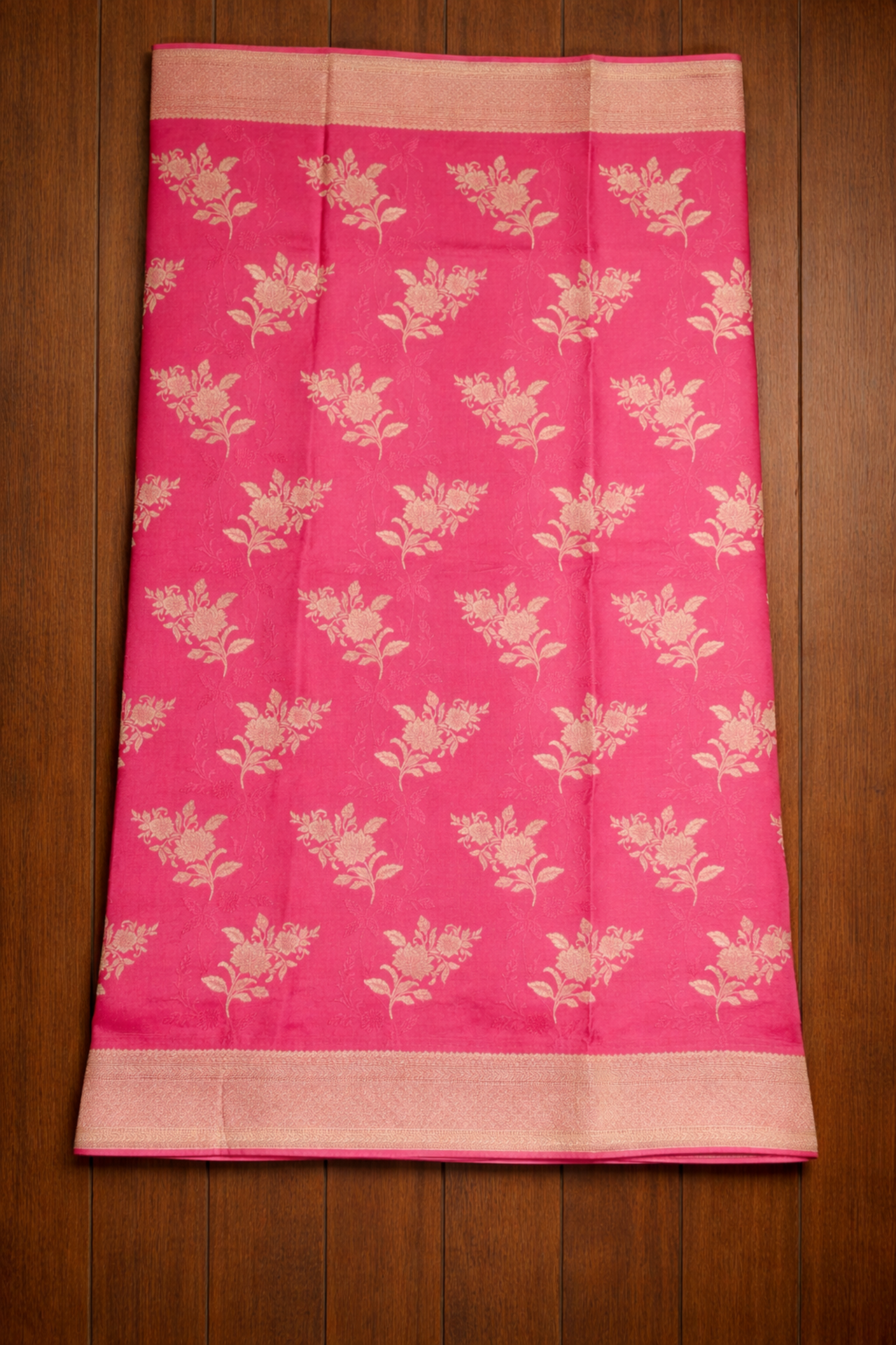 Floral Bunch Butta with Self  work and Border - Rani Pink