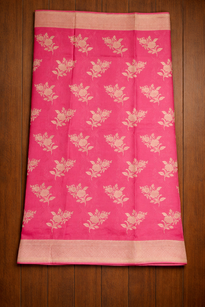 Floral Bunch Butta with Self  work and Border - Rani Pink