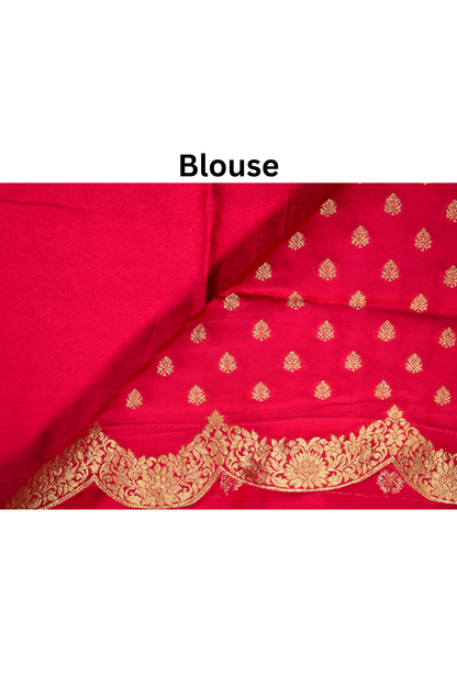 Large paisley Gold Zari with Scalloped Border - Ruby Red