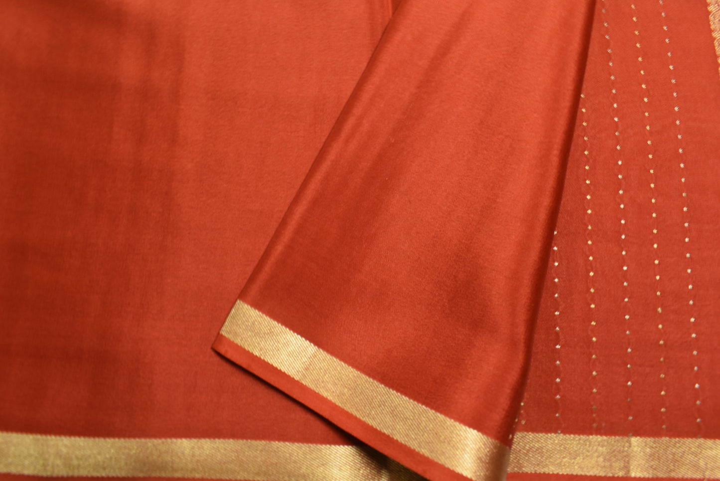 Pure Crepe - Alternate Vertical Patterns - Thicker and Thinner Vertical Zari Strips of tiny, pinpoint Gold and Silver dots