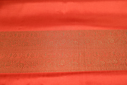 Pure Crepe - Plain Saree with Antique Broad Zari  Border - Rust Orange