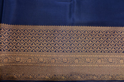 Pure Crepe - Plain Saree with Antique Broad Zari  boarder - Navy Blue