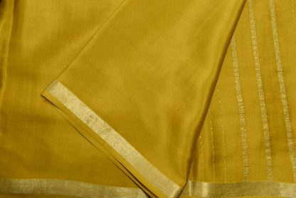 Pure Crepe - Alternate Vertical Patterns - Thicker and Thinner Vertical Zari Strips of tiny, pinpoint Gold and Silver dots