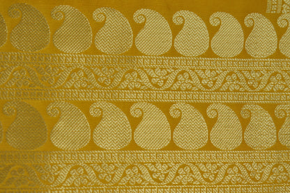 Gold Zari Floral Creeper Motifs with Small Mango Border - Yellow