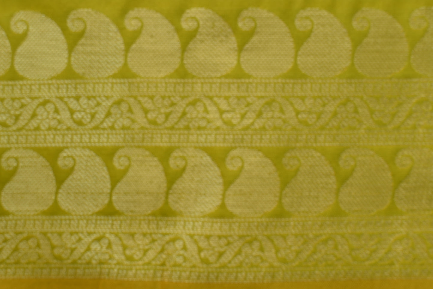Gold Zari Floral Creeper Motifs with Small Mango Border - Parrot Green