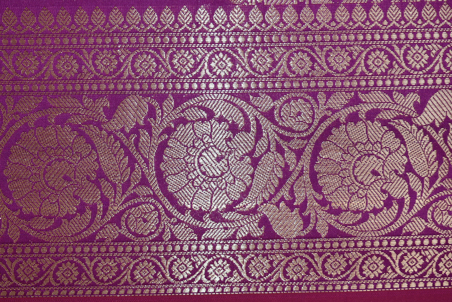 Golden Peacock like Butta and Floral Border - Purple