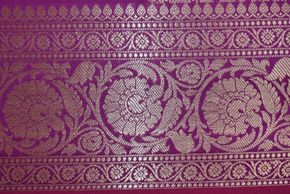 Golden Peacock like Butta and Floral Border - Purple