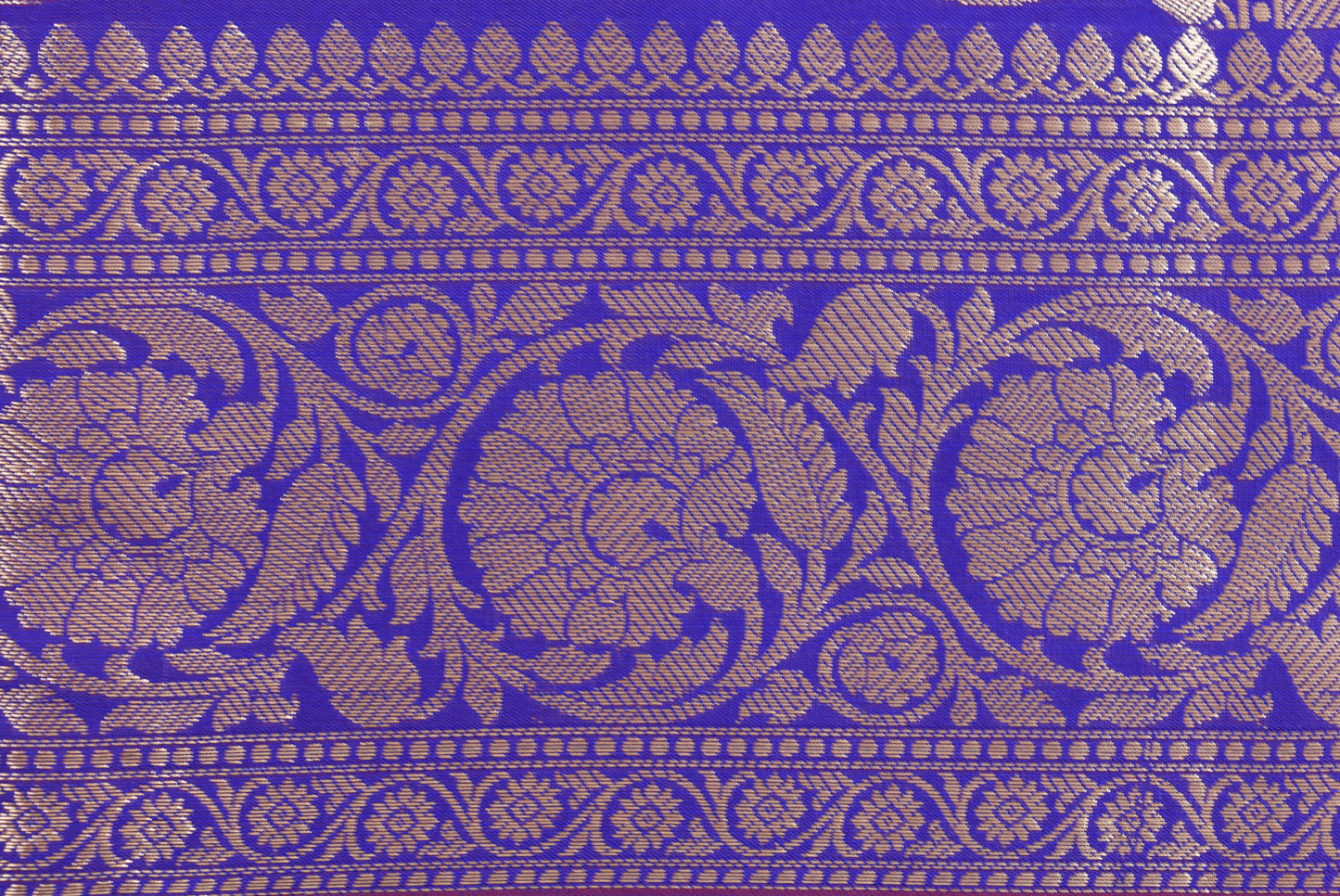 Golden Peacock like Butta and Floral Border  - Electric Blue