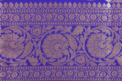 Golden Peacock like Butta and Floral Border  - Electric Blue