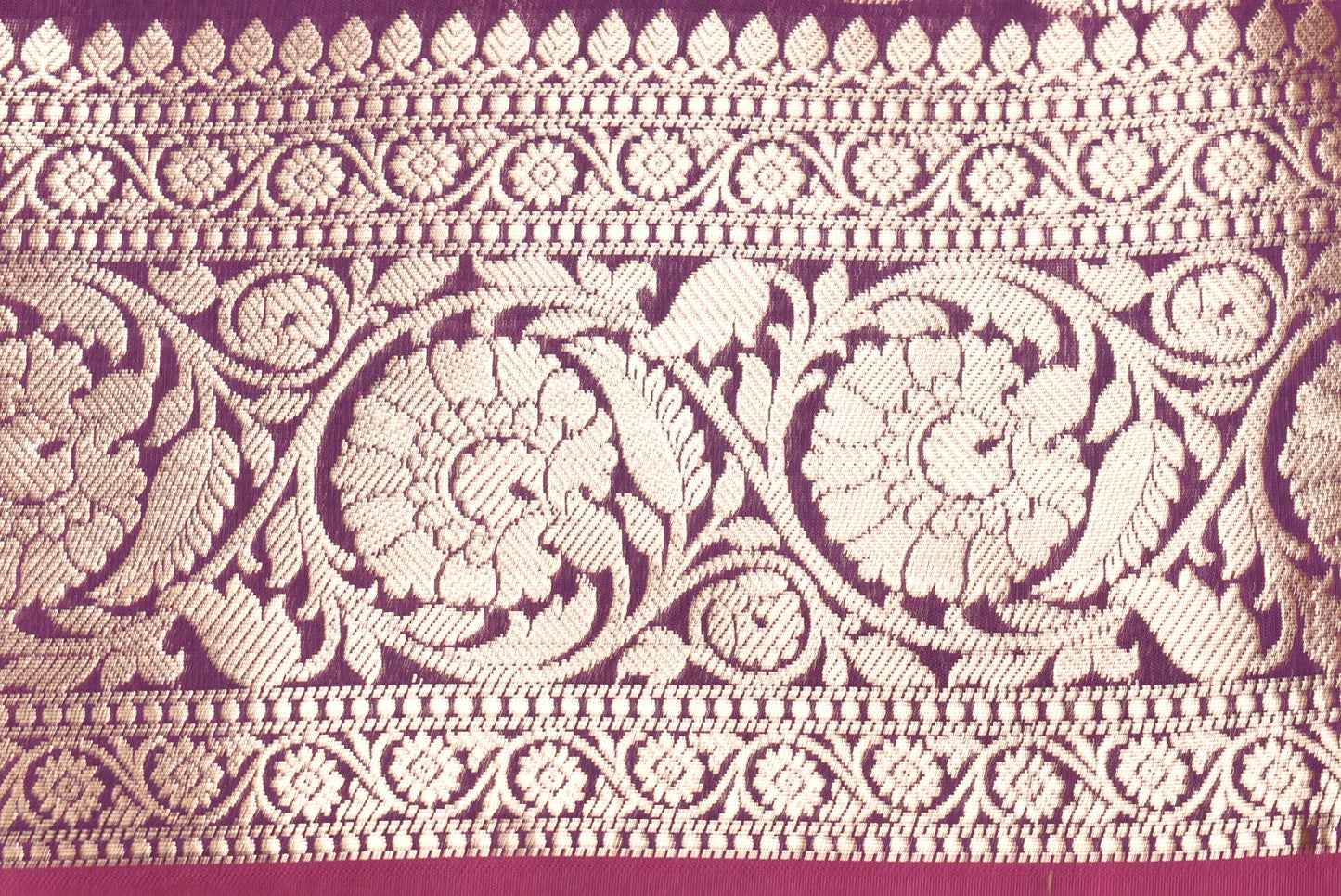 Golden Peacock like Butta and Floral Border  - Plum/Deep Wine