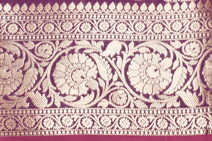 Golden Peacock like Butta and Floral Border  - Plum/Deep Wine