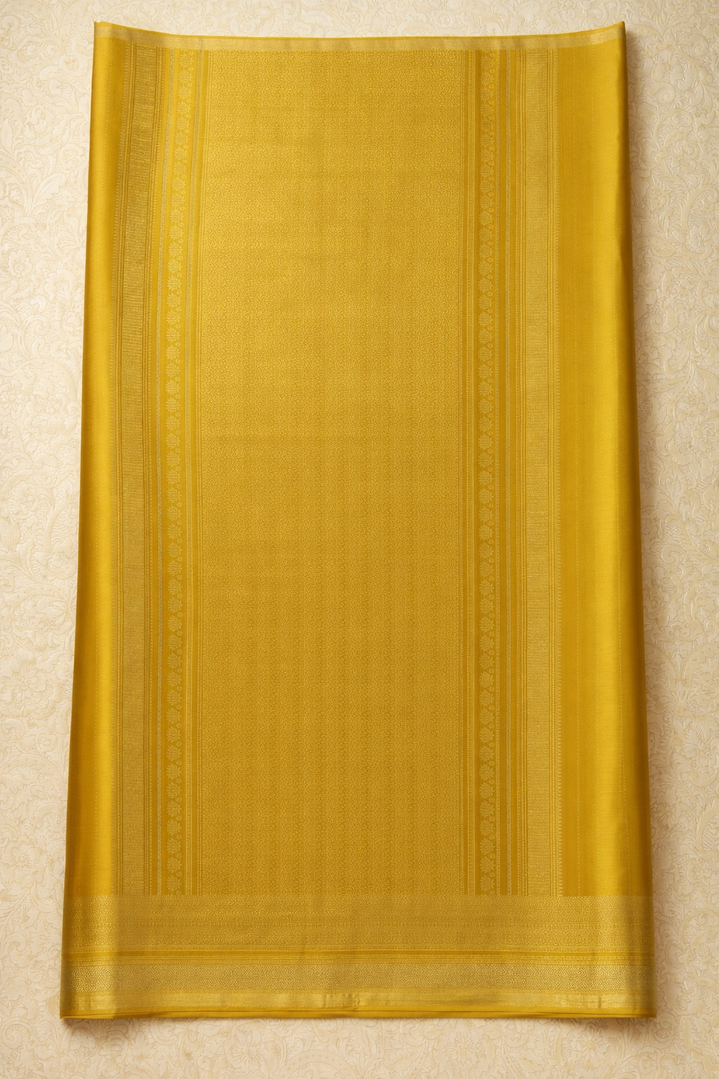 Pure Crepe - Alternate Vertical Patterns - Thicker and Thinner Vertical Zari Strips of tiny, pinpoint Gold and Silver dots