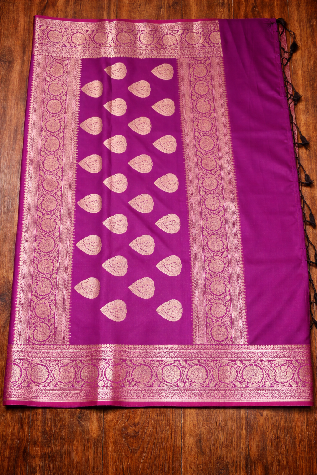 Golden Peacock like Butta and Floral Border - Purple