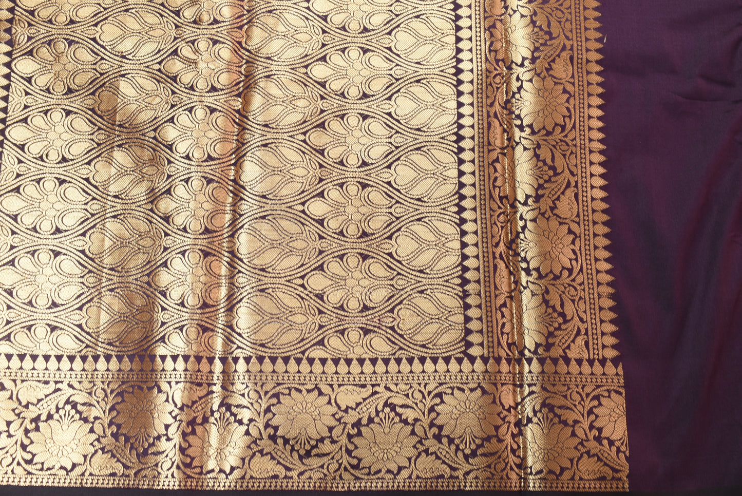Small Golden Flower Butta with Floral Border - Plum
