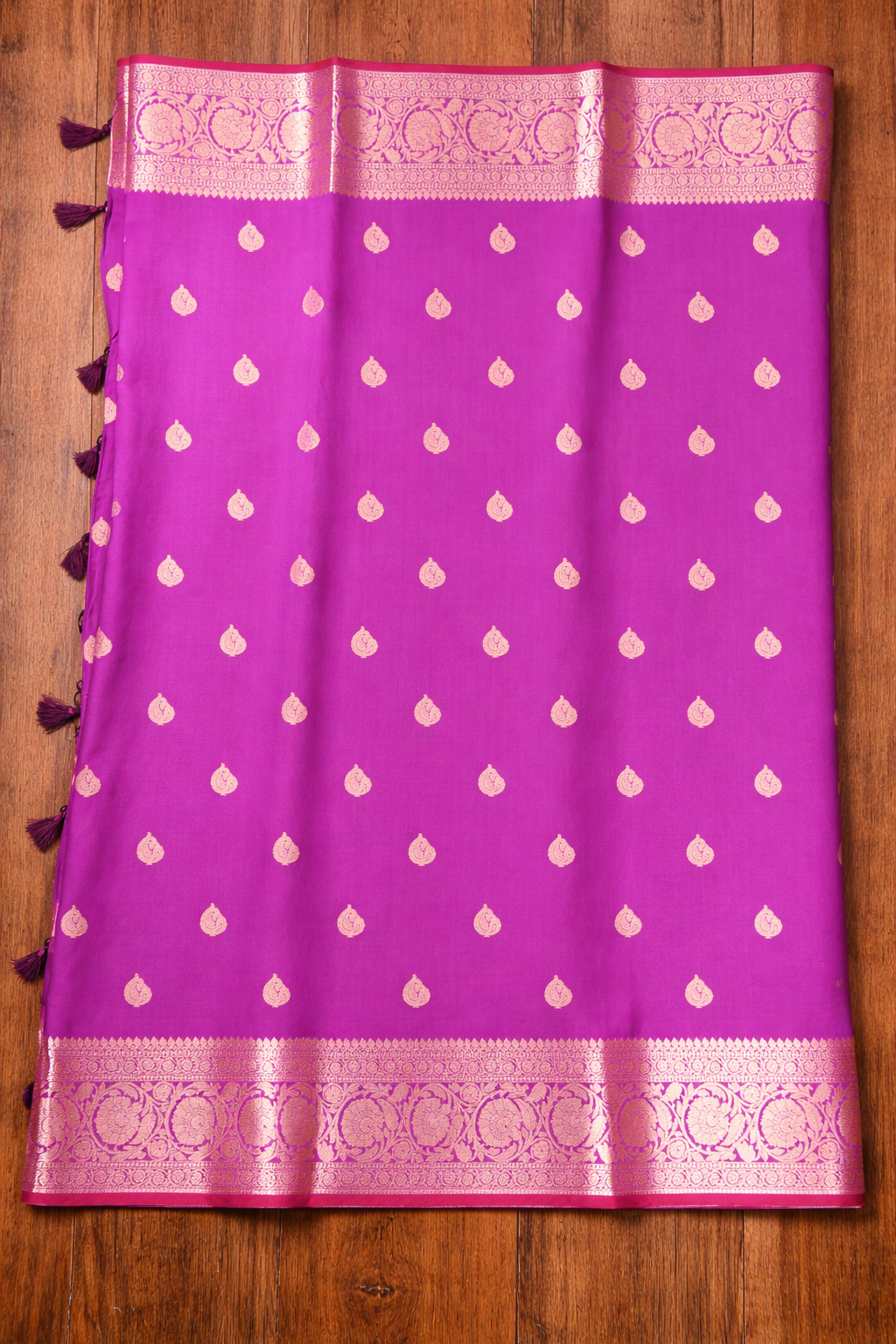 Golden Peacock like Butta and Floral Border - Purple