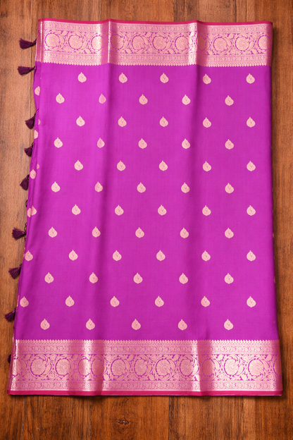 Golden Peacock like Butta and Floral Border - Purple