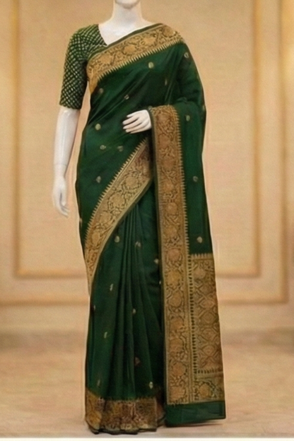Small Golden Flower Butta with Floral Border - Bottle Green