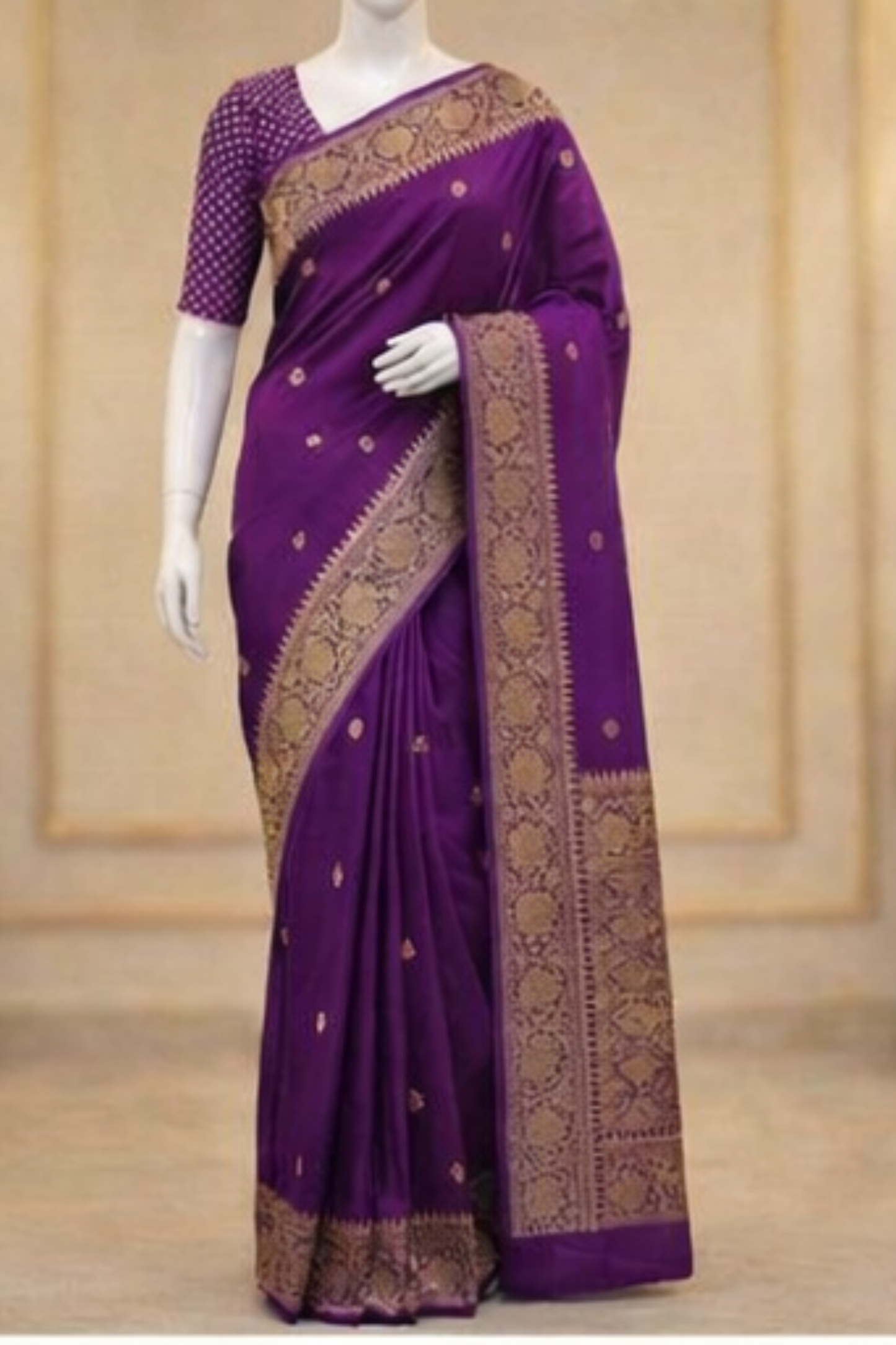 Small Golden Flower Butta with Floral Border - Purple