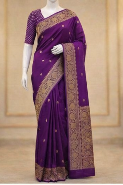 Small Golden Flower Butta with Floral Border - Purple