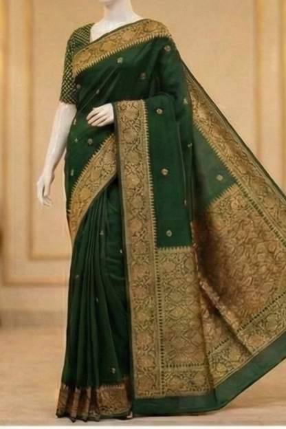 Small Golden Flower Butta with Floral Border - Bottle Green