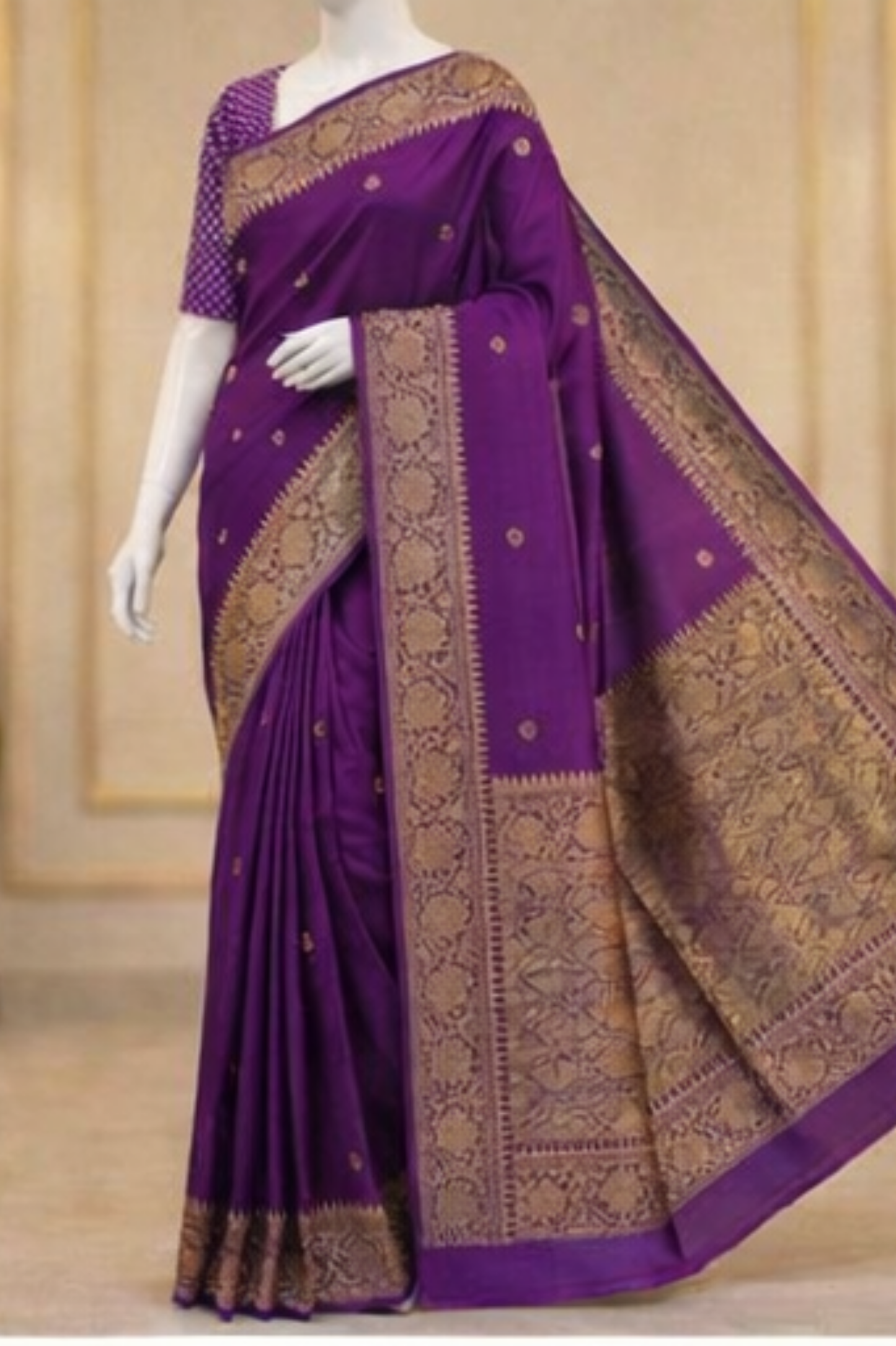 Small Golden Flower Butta with Floral Border - Purple