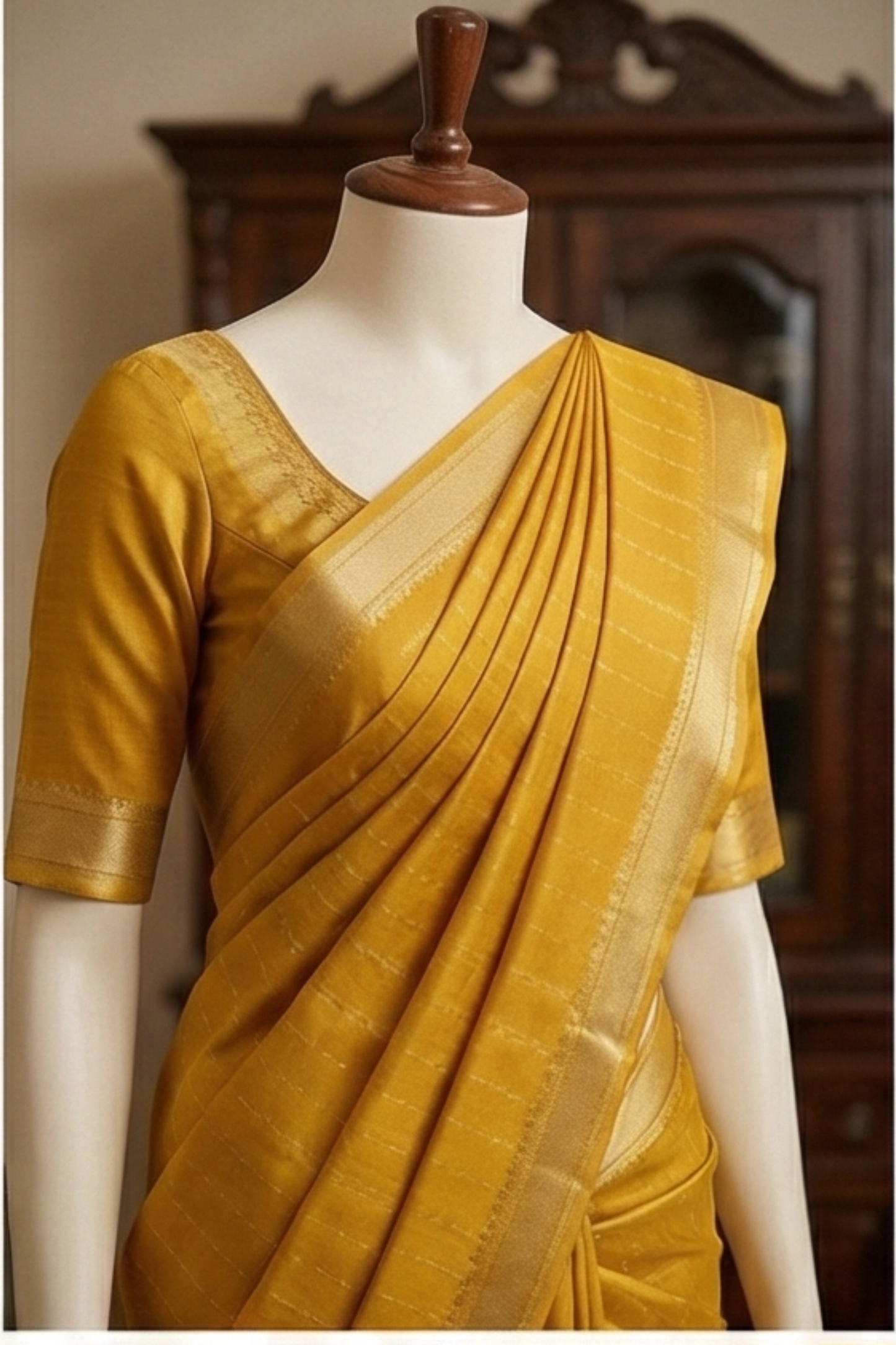 Pure Crepe - Alternate Vertical Patterns - Thicker and Thinner Vertical Zari Strips of tiny, pinpoint Gold and Silver dots