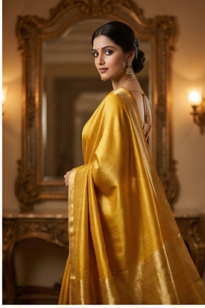 Pure Crepe - Alternate Vertical Patterns - Thicker and Thinner Vertical Zari Strips of tiny, pinpoint Gold and Silver dots