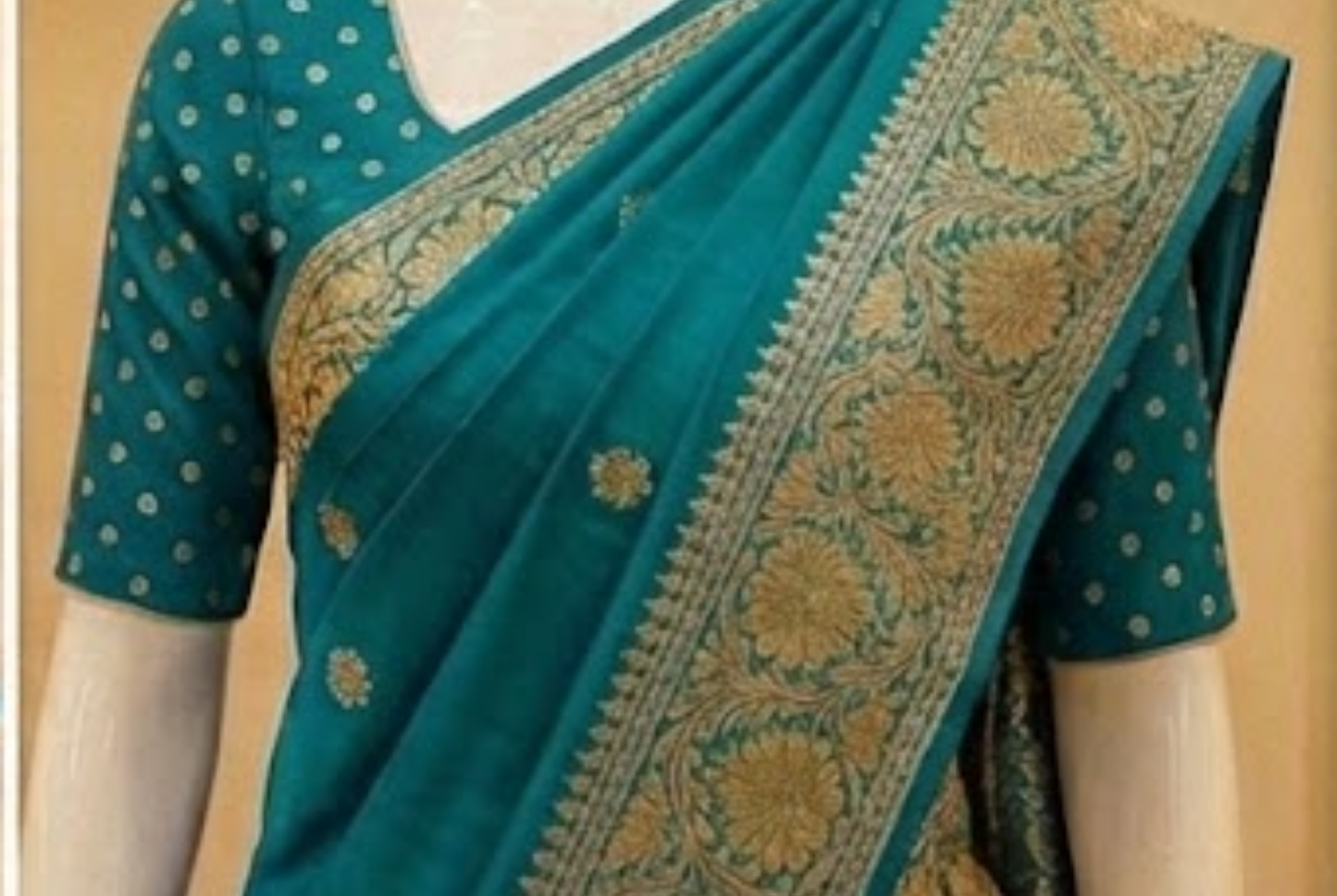 Small Golden Flower Butta with Floral Border - Rama Green