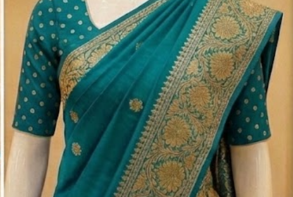 Small Golden Flower Butta with Floral Border - Rama Green