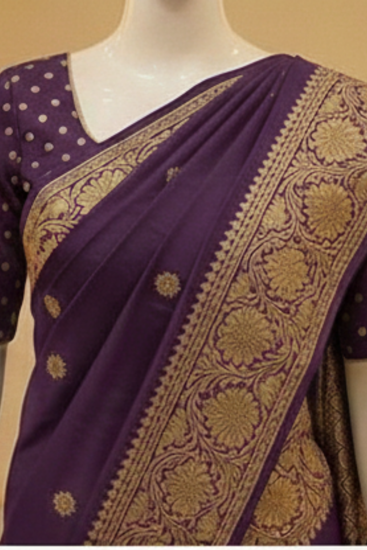 Small Golden Flower Butta with Floral Border - Plum